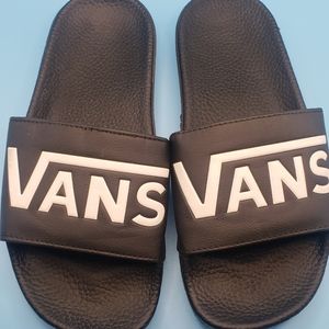 Black and White Vans Slide on Sandals